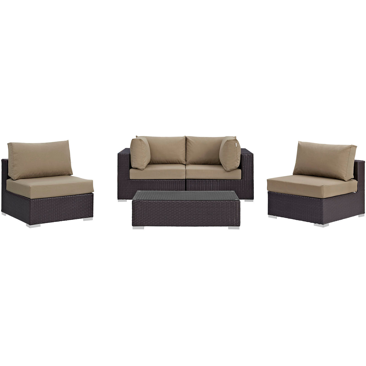 Convene 5 Piece Outdoor Patio Sectional Set, Espresso & Mocha