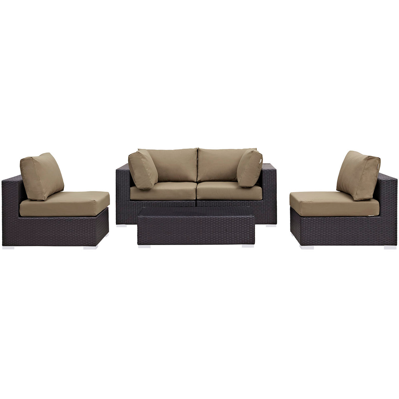 Convene 5 Piece Outdoor Patio Sectional Set, Espresso & Mocha