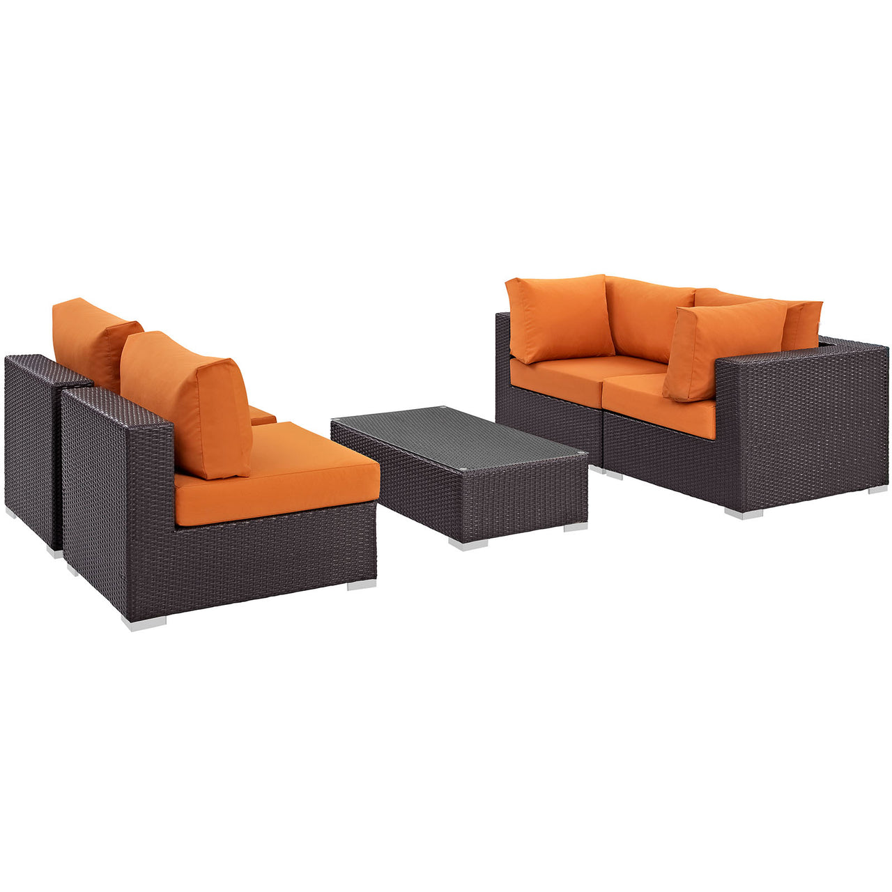 Convene 5 Piece Outdoor Patio Sectional Set, Espresso & Orange