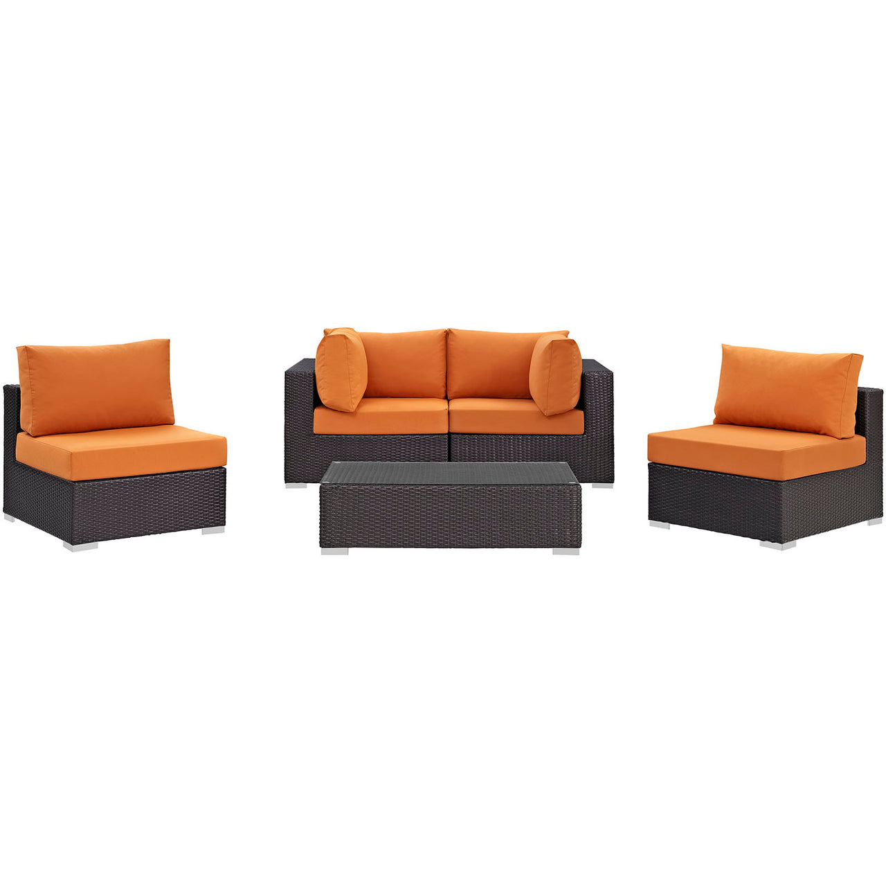 Convene 5 Piece Outdoor Patio Sectional Set, Espresso & Orange