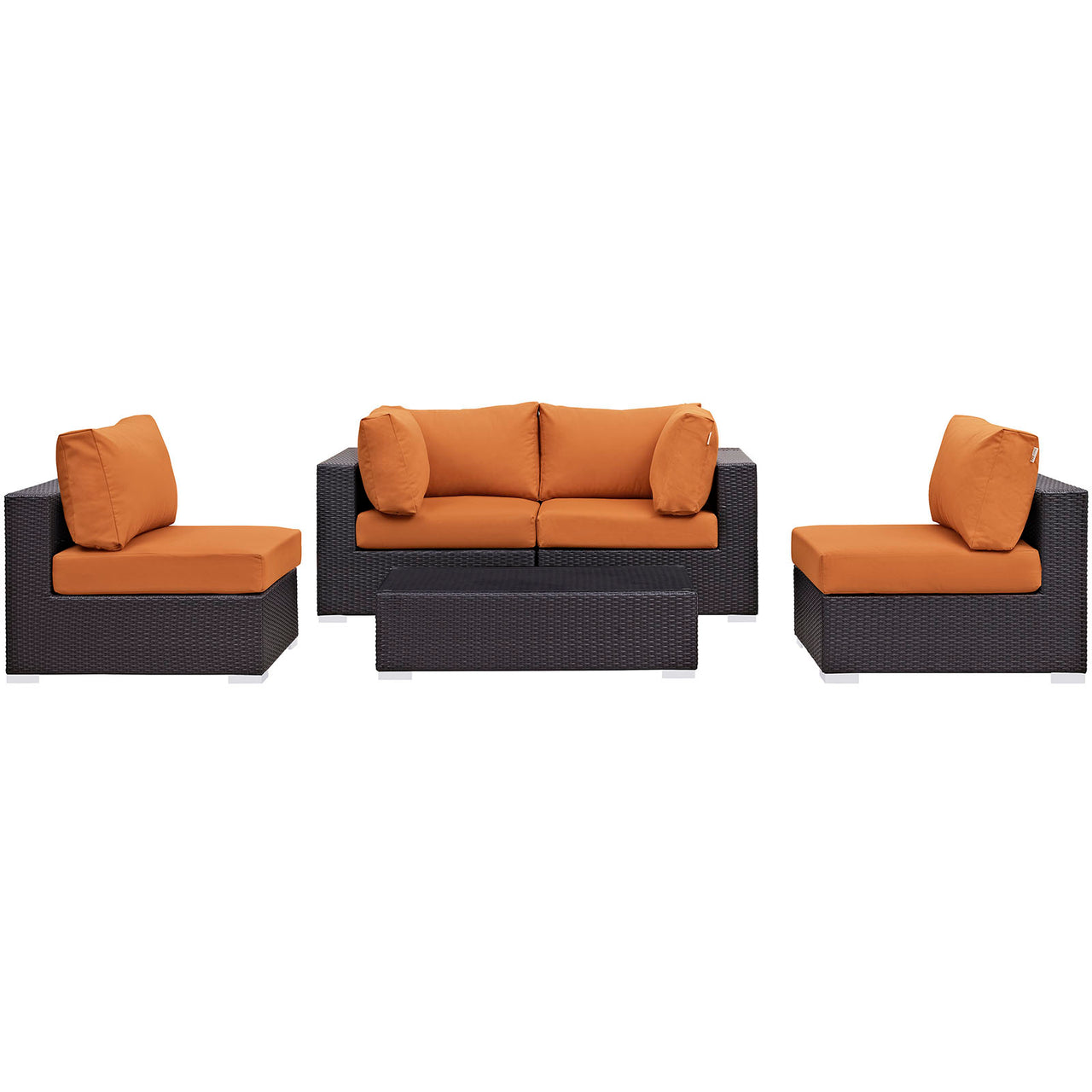 Convene 5 Piece Outdoor Patio Sectional Set, Espresso & Orange