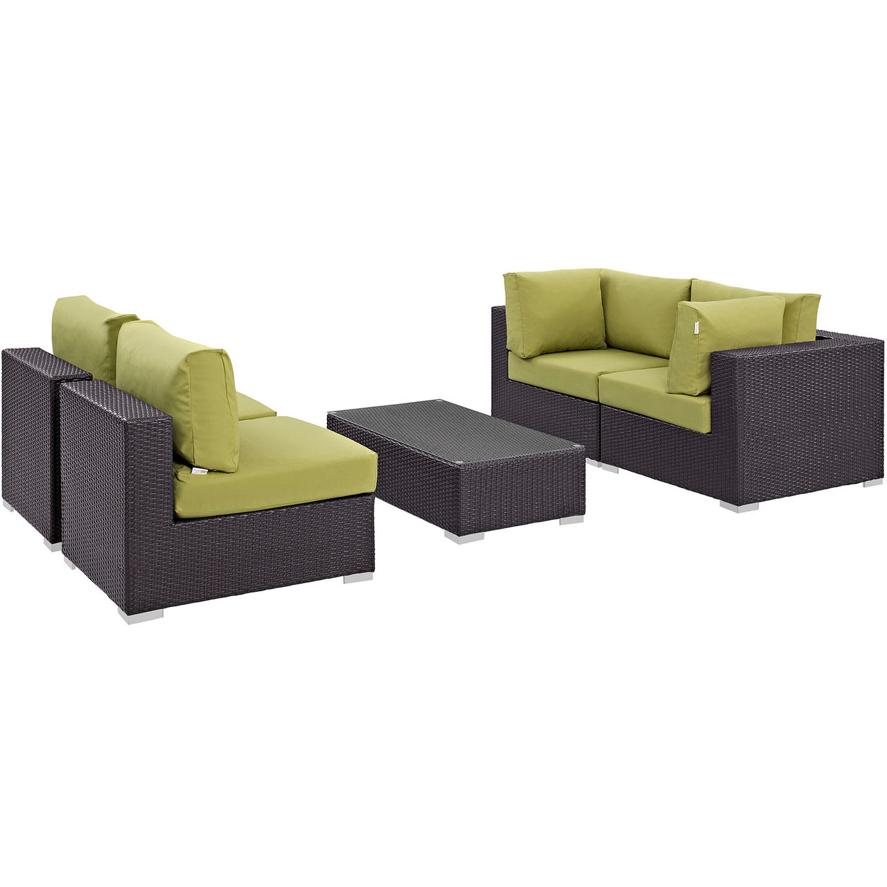 Conversation 5-Piece Alfresco Sectional Set, Espresso & Peridot