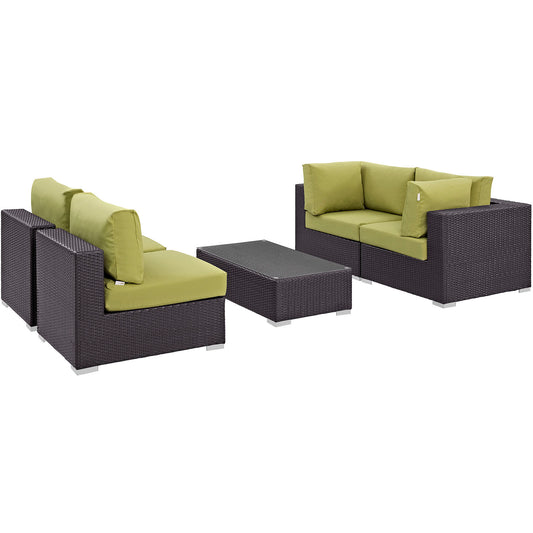 Conversation 5-Piece Alfresco Sectional Set, Espresso & Peridot