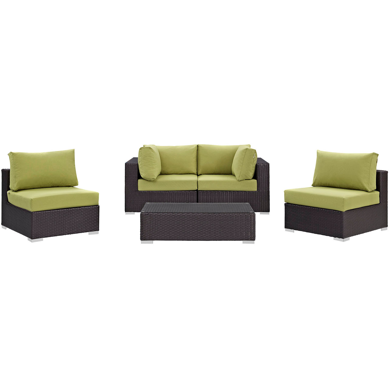 Conversation 5-Piece Alfresco Sectional Set, Espresso & Peridot