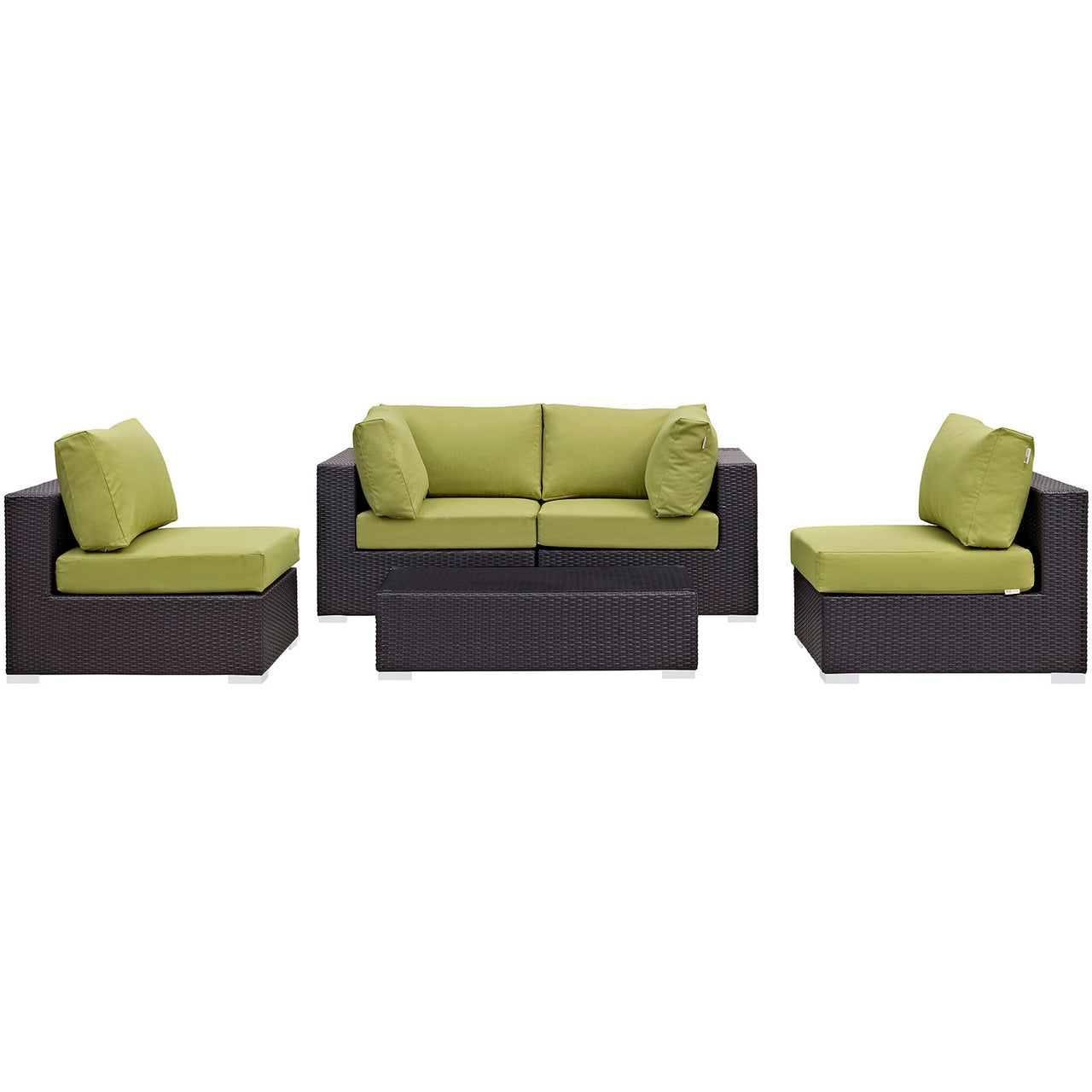 Conversation 5-Piece Alfresco Sectional Set, Espresso & Peridot