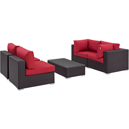Conversation 5-Piece Alfresco Sectional Set, Espresso & Red