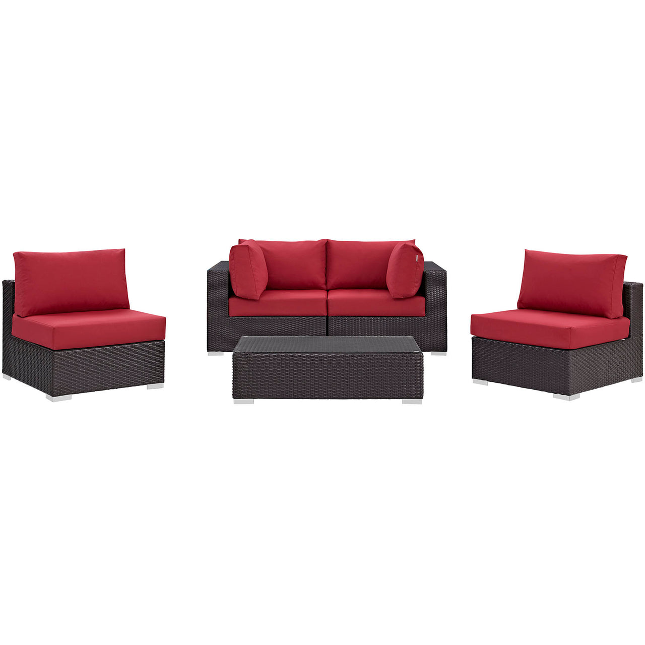 Conversation 5-Piece Alfresco Sectional Set, Espresso & Red