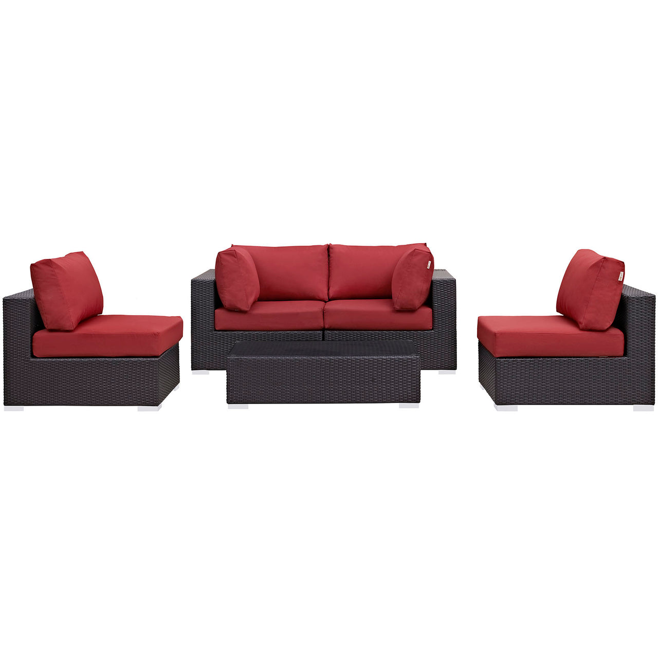 Conversation 5-Piece Alfresco Sectional Set, Espresso & Red