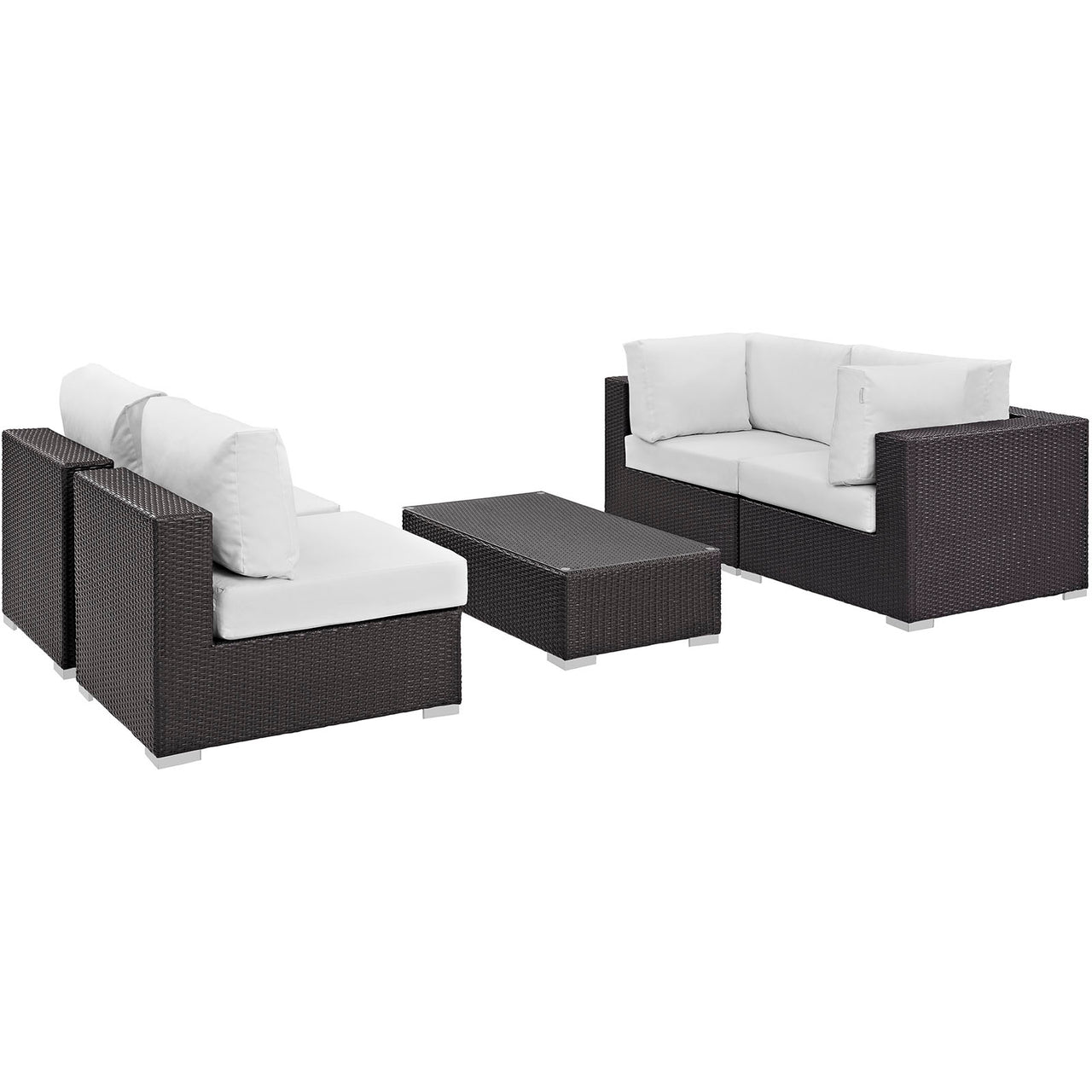 Conversation 5-Piece Alfresco Sectional Set, Espresso & White