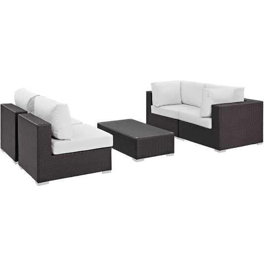 Conversation 5-Piece Alfresco Sectional Set, Espresso & White