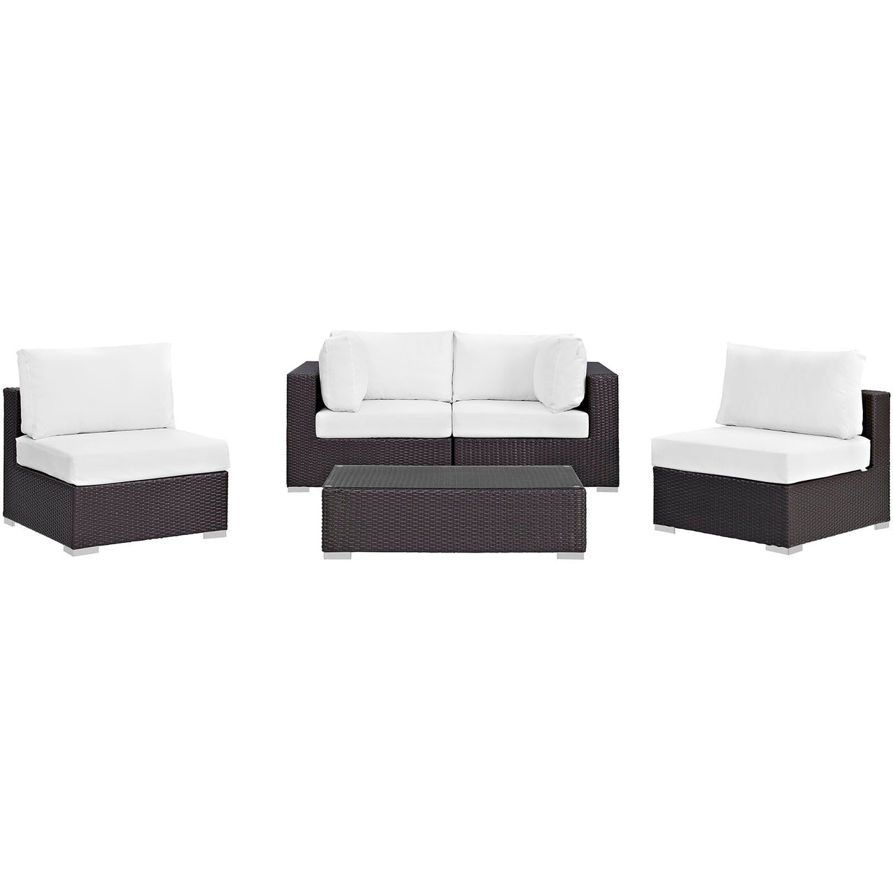 Conversation 5-Piece Alfresco Sectional Set, Espresso & White