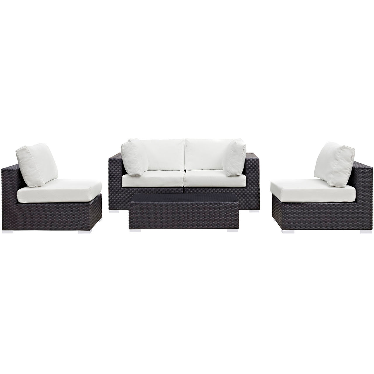Conversation 5-Piece Alfresco Sectional Set, Espresso & White