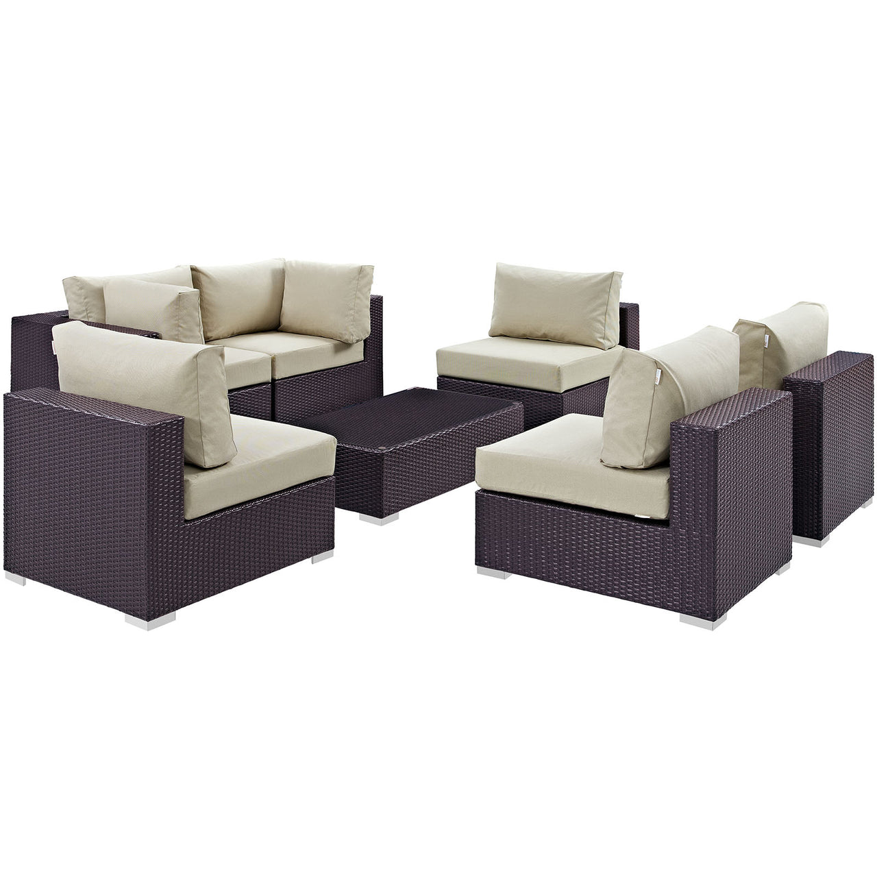Conversation 7-Piece Alfresco Sectional Set, Espresso & Beige