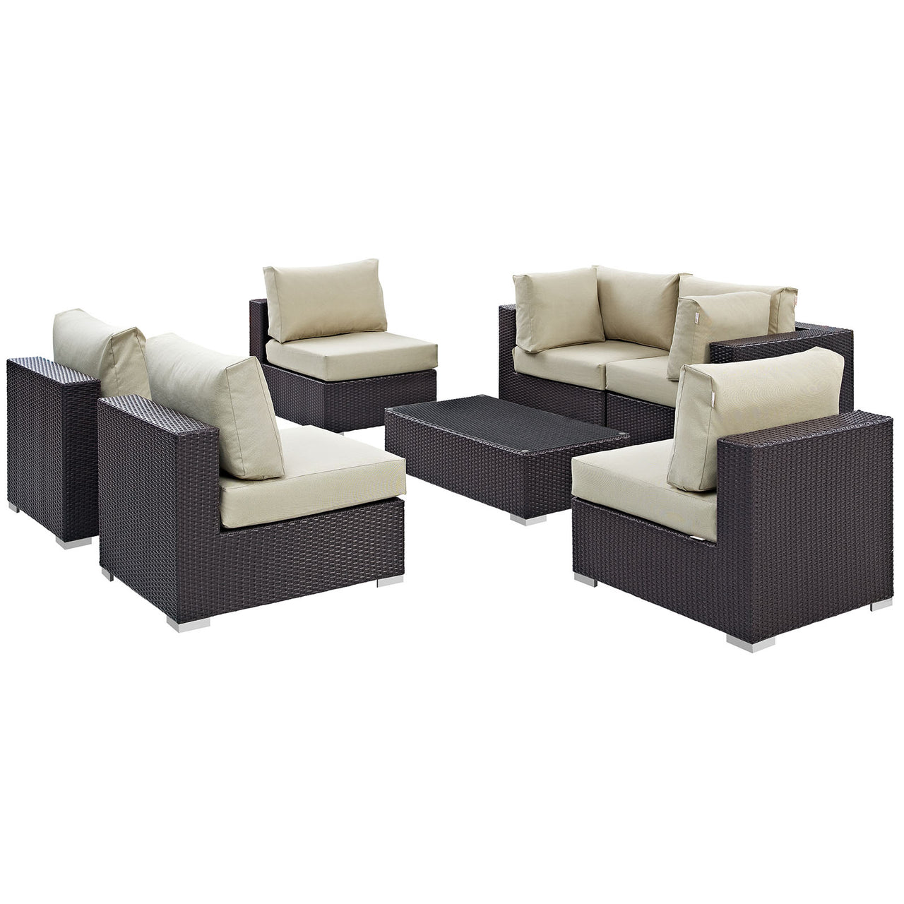 Conversation 7-Piece Alfresco Sectional Set, Espresso & Beige