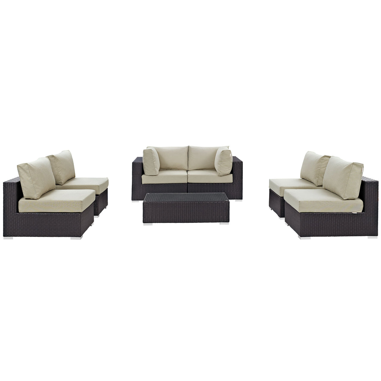 Conversation 7-Piece Alfresco Sectional Set, Espresso & Beige