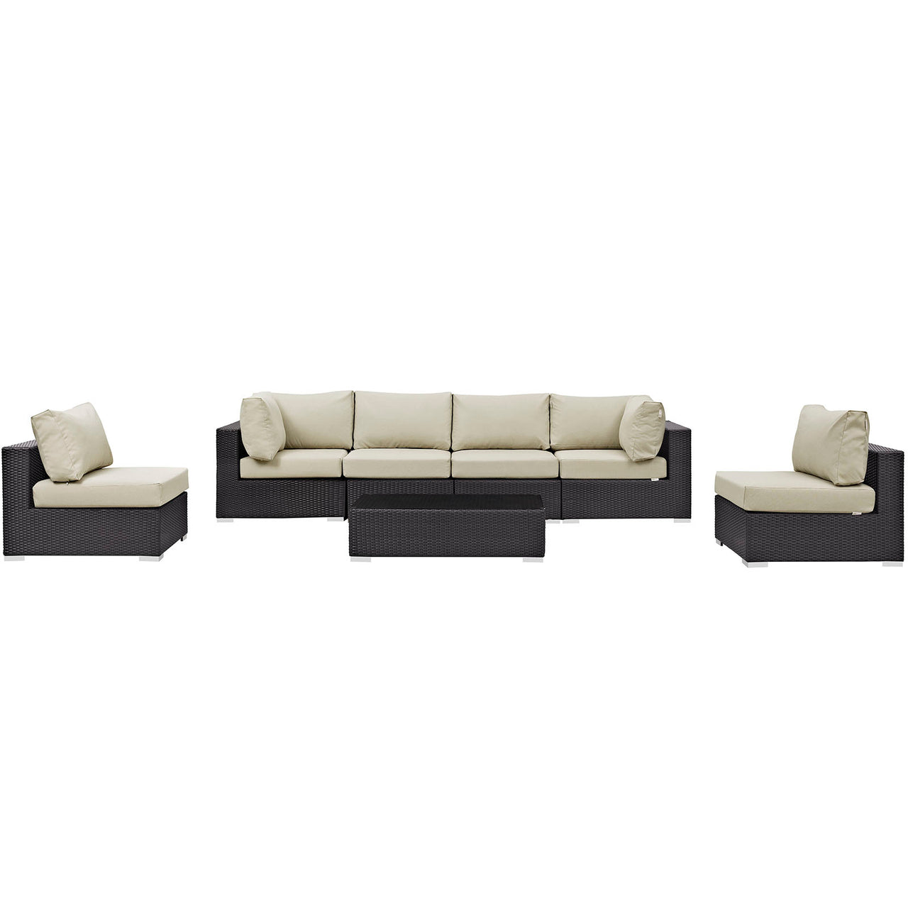 Conversation 7-Piece Alfresco Sectional Set, Espresso & Beige