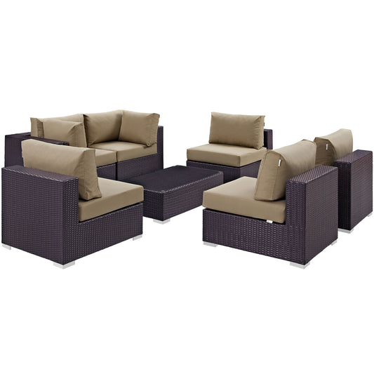 Conversation 7-Piece Alfresco Sectional Set, Espresso & Mocha