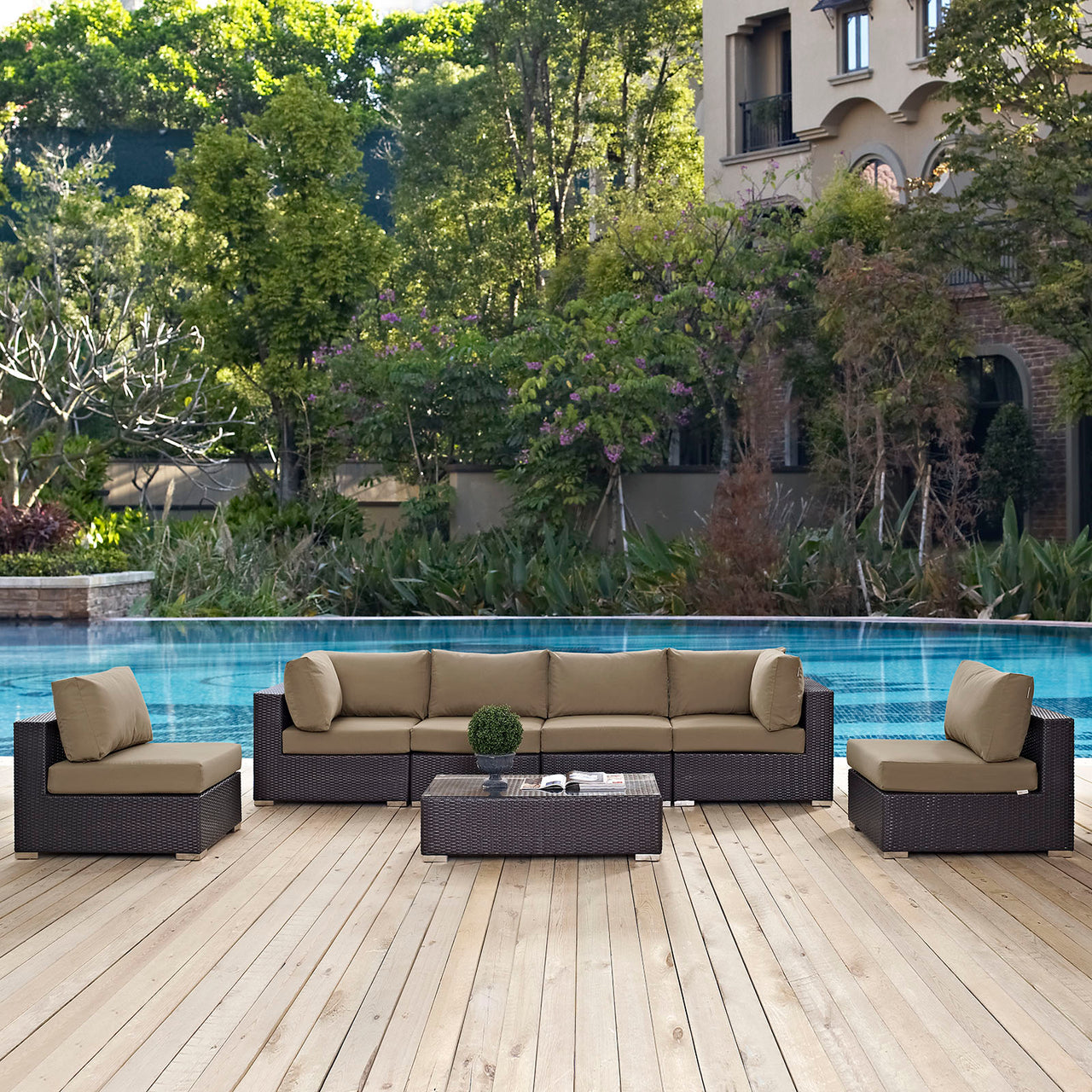 Conversation 7-Piece Alfresco Sectional Set, Espresso & Mocha