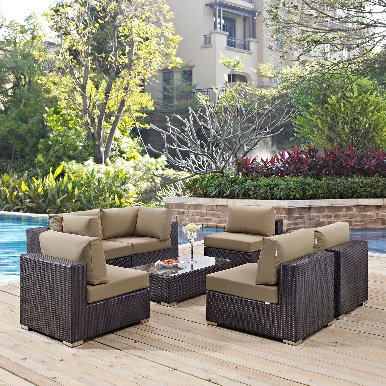 Conversation 7-Piece Alfresco Sectional Set, Espresso & Mocha