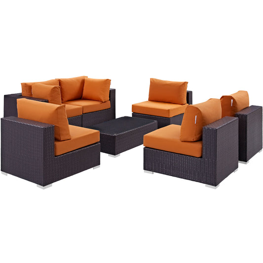 Conversation 7-Piece Alfresco Sectional Set, Espresso & Orange
