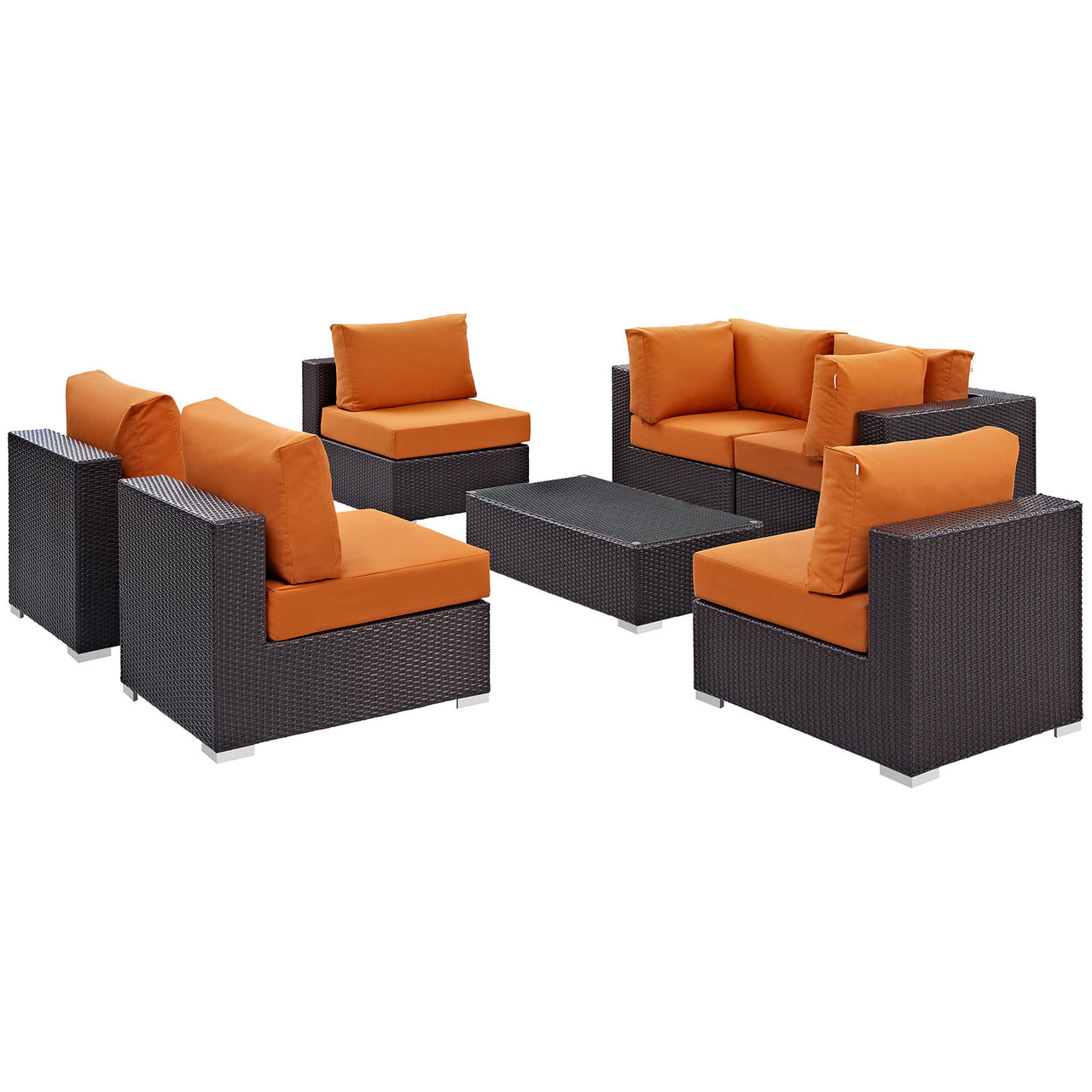 Conversation 7-Piece Alfresco Sectional Set, Espresso & Orange