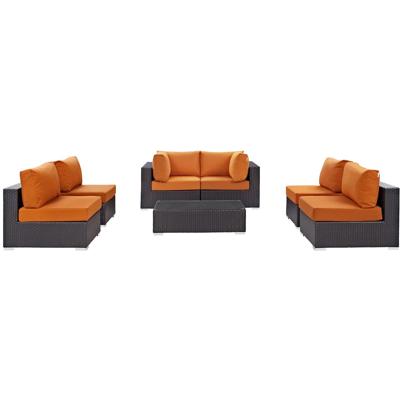 Conversation 7-Piece Alfresco Sectional Set, Espresso & Orange