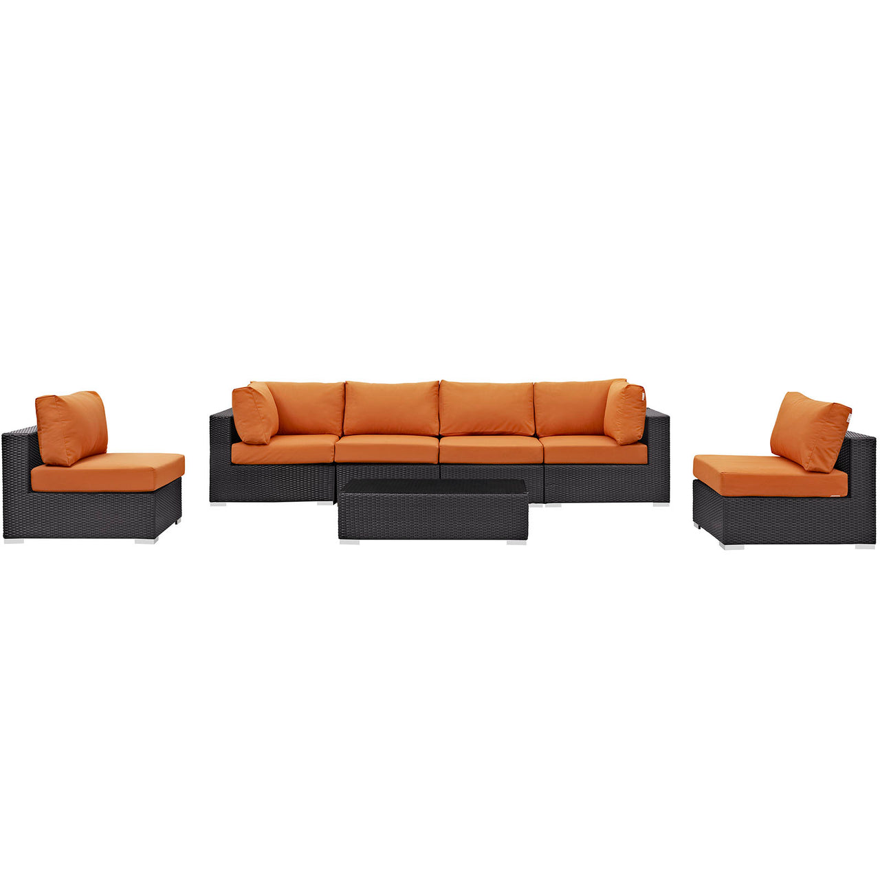 Conversation 7-Piece Alfresco Sectional Set, Espresso & Orange