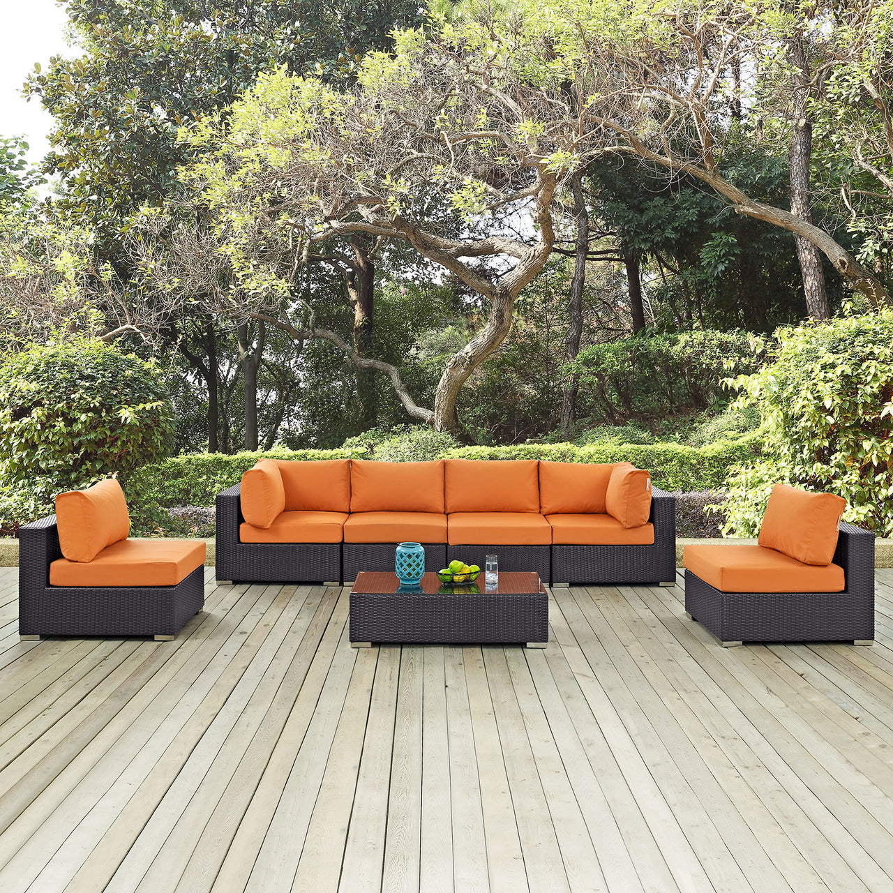 Conversation 7-Piece Alfresco Sectional Set, Espresso & Orange