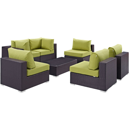 Conversation 7-Piece Alfresco Sectional Set, Espresso & Peridot