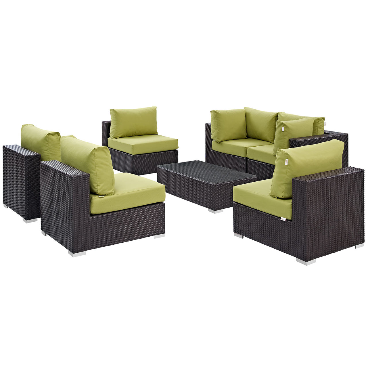 Conversation 7-Piece Alfresco Sectional Set, Espresso & Peridot
