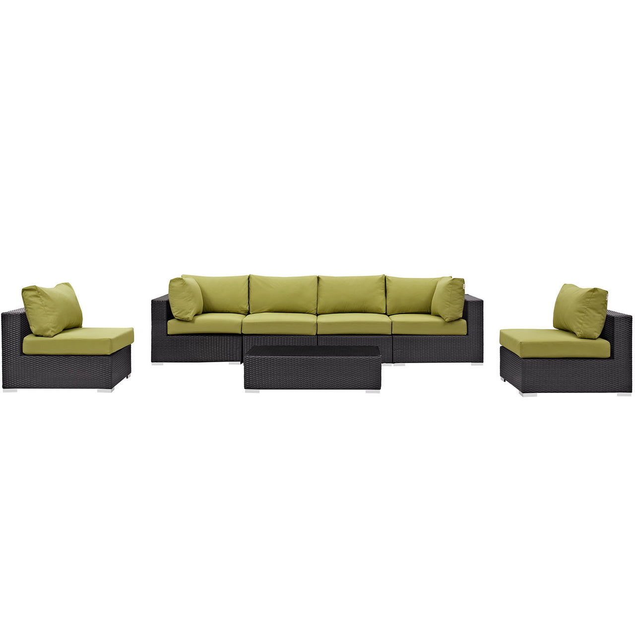 Conversation 7-Piece Alfresco Sectional Set, Espresso & Peridot