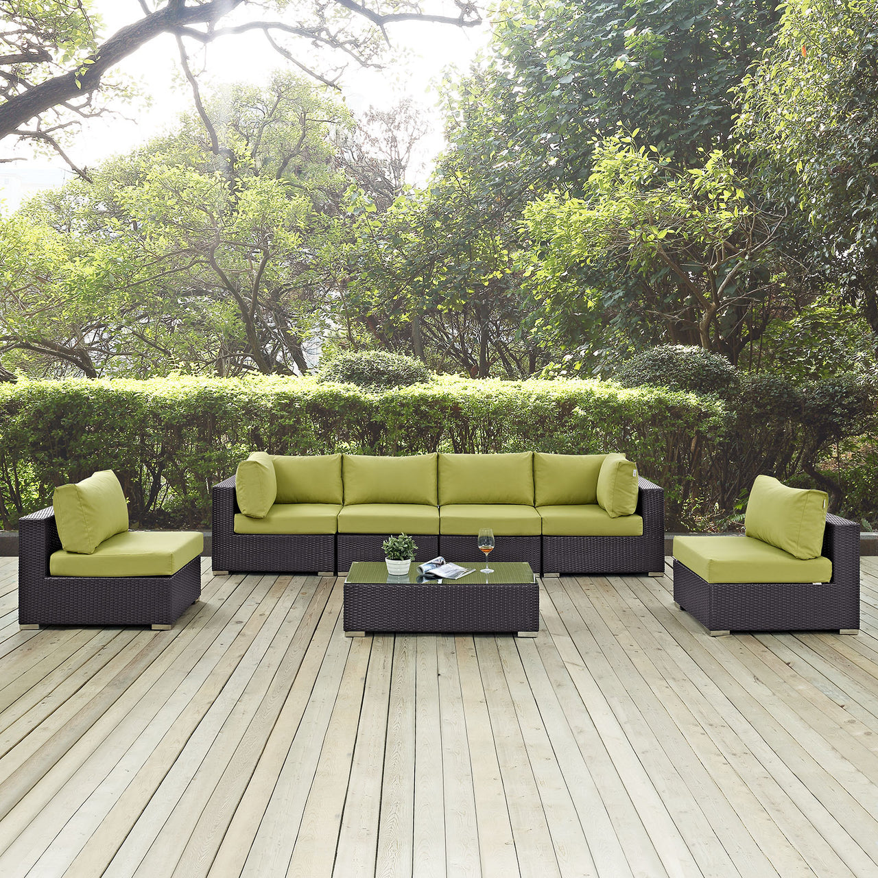 Conversation 7-Piece Alfresco Sectional Set, Espresso & Peridot