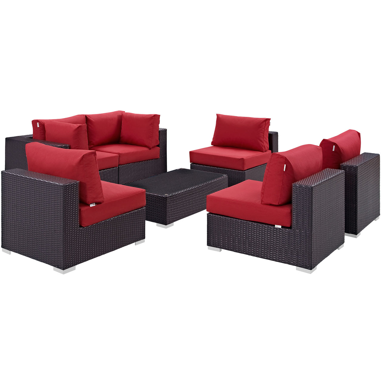 Convene 7 Piece Outdoor Patio Sectional Set, Espresso & Red