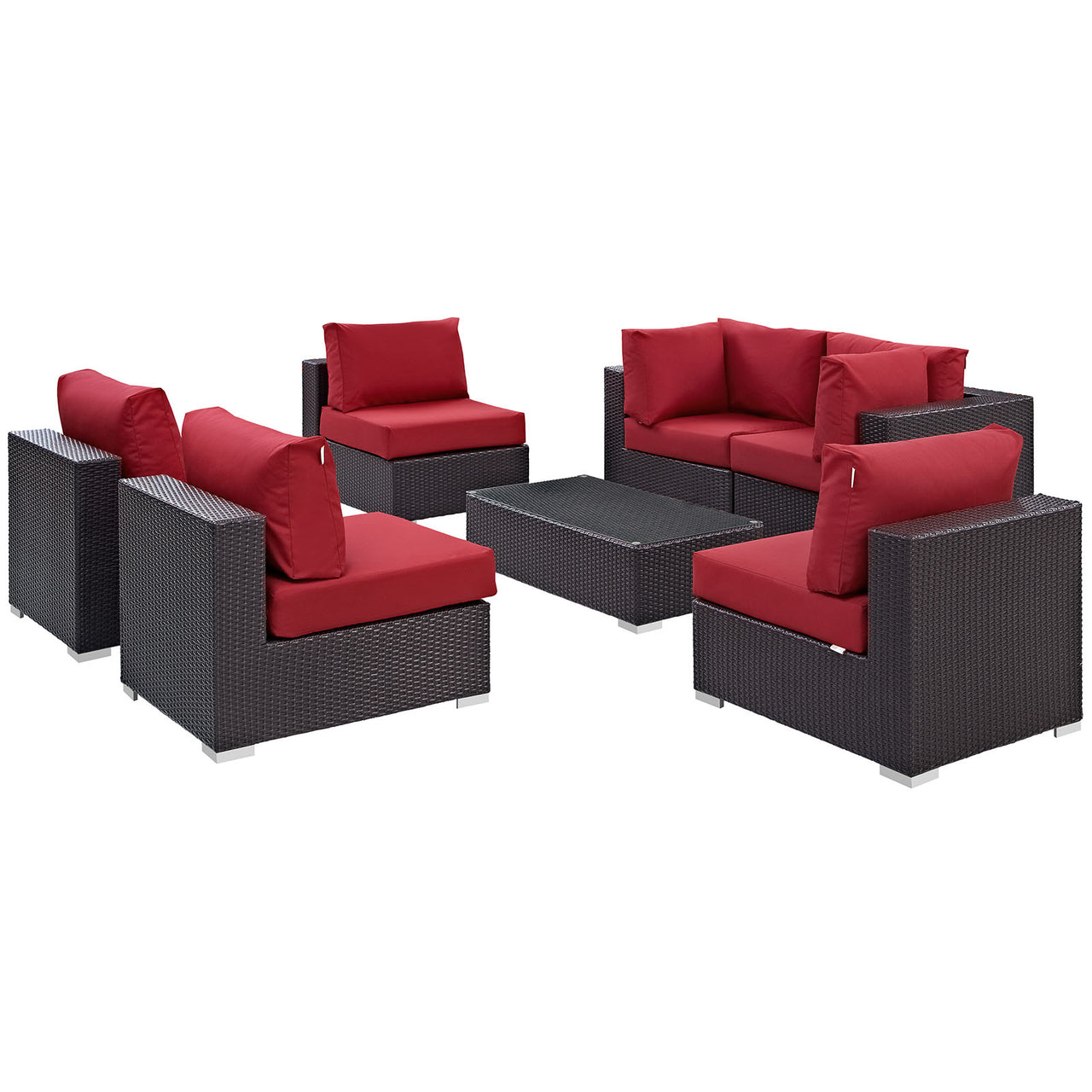 Convene 7 Piece Outdoor Patio Sectional Set, Espresso & Red