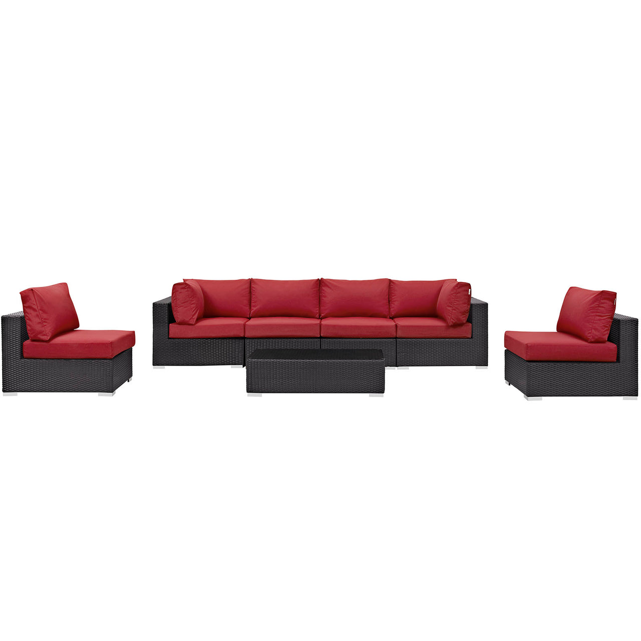 Convene 7 Piece Outdoor Patio Sectional Set, Espresso & Red