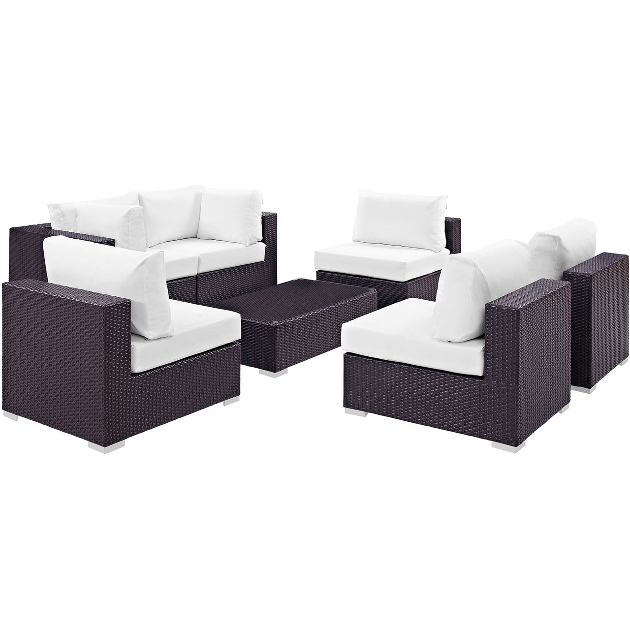 Conversation 7-Piece Alfresco Sectional Set, Espresso & White