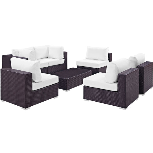 Conversation 7-Piece Alfresco Sectional Set, Espresso & White