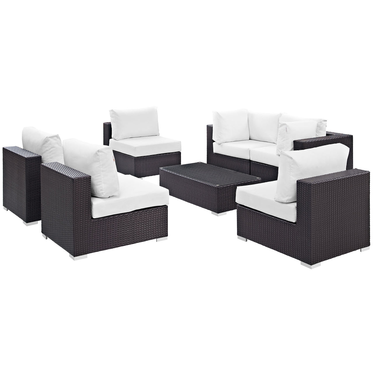 Conversation 7-Piece Alfresco Sectional Set, Espresso & White