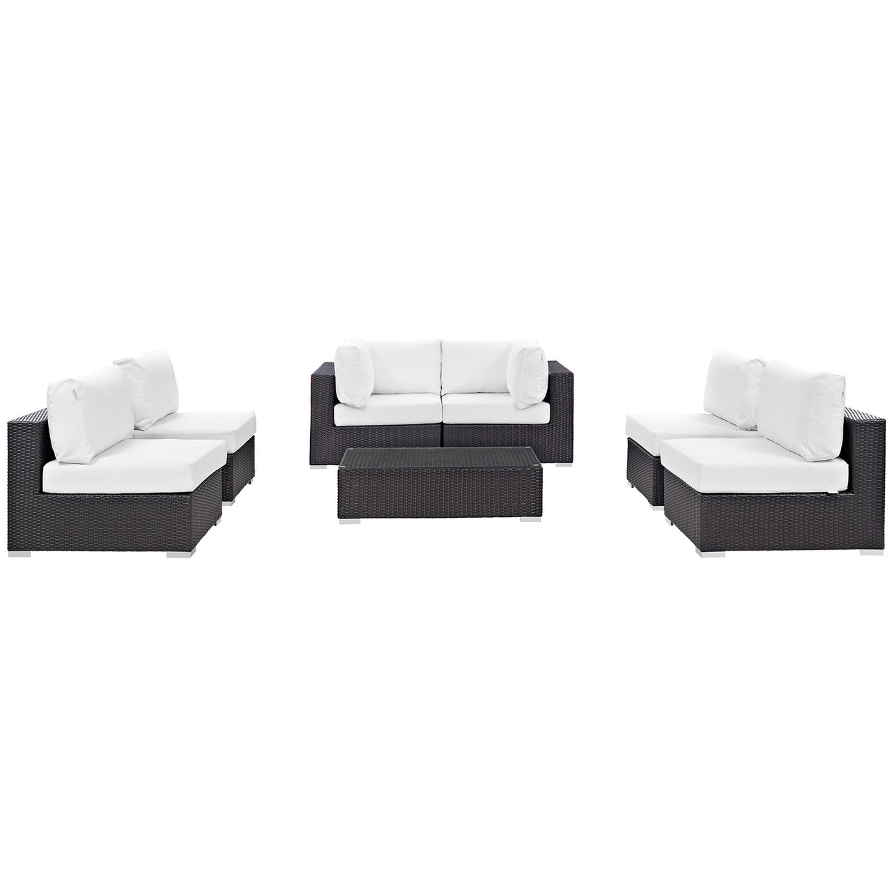 Conversation 7-Piece Alfresco Sectional Set, Espresso & White