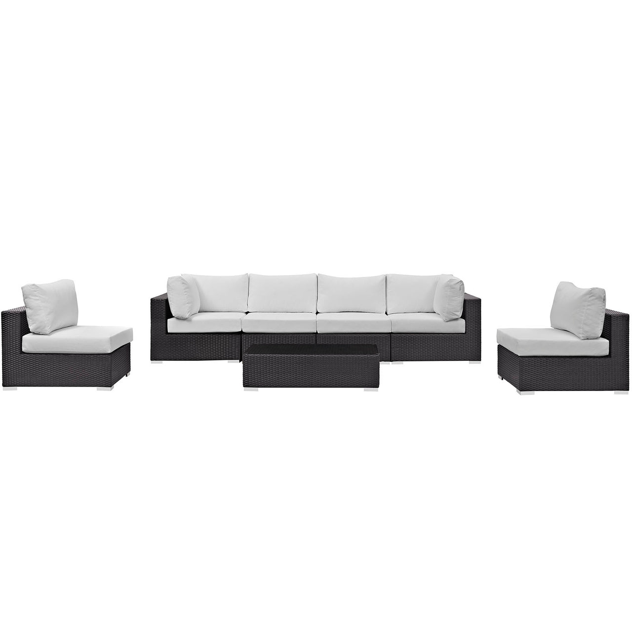 Conversation 7-Piece Alfresco Sectional Set, Espresso & White