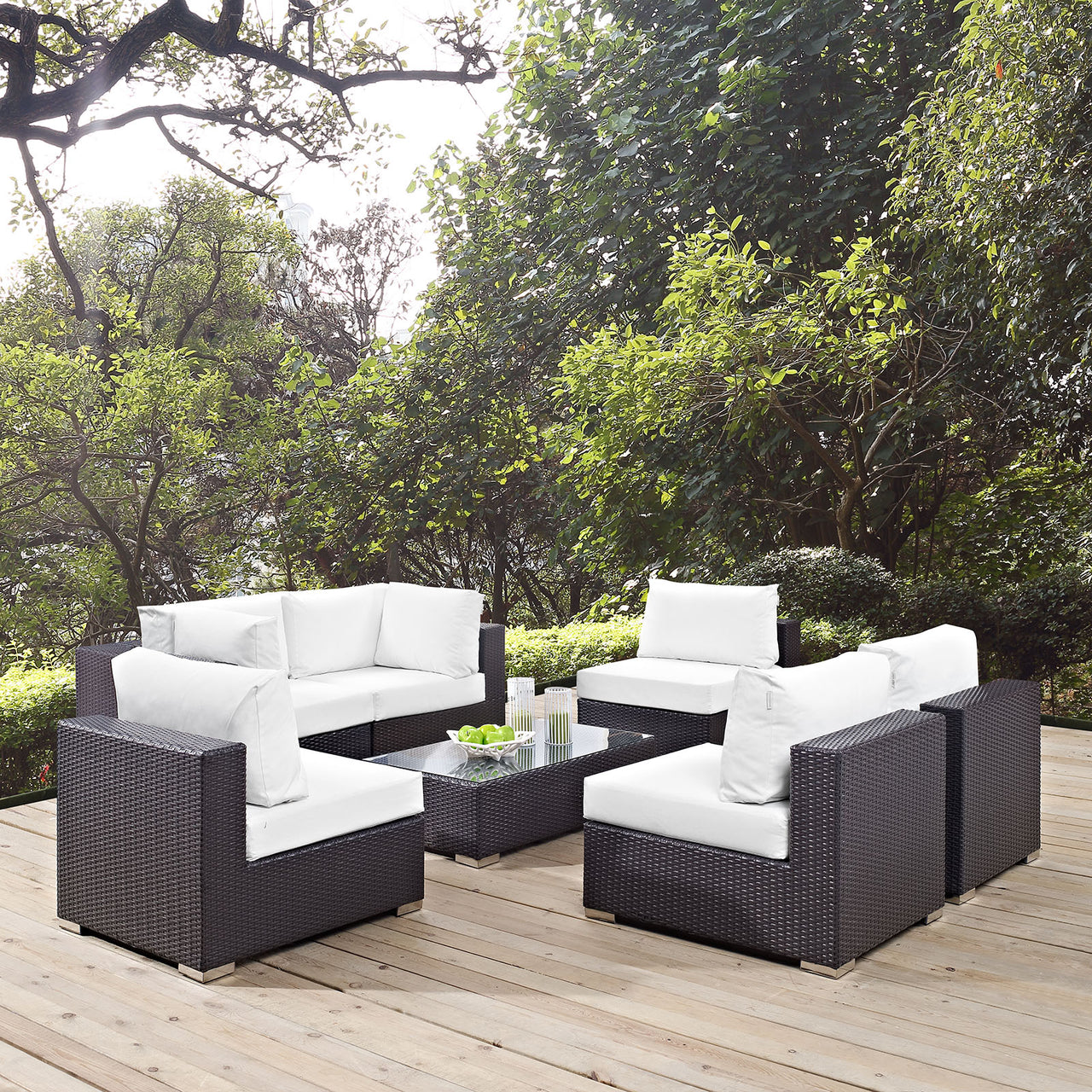 Conversation 7-Piece Alfresco Sectional Set, Espresso & White