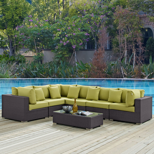 Conversation 7-Piece Alfresco Sectional Set, Espresso & Peridot