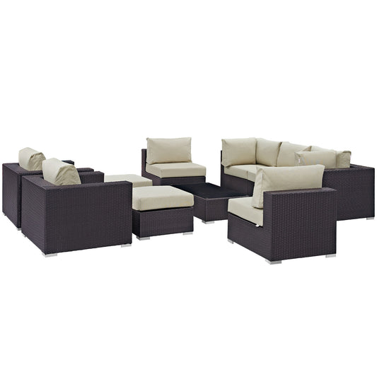 Conversation 10-Piece Alfresco Sectional Set, Espresso & Beige