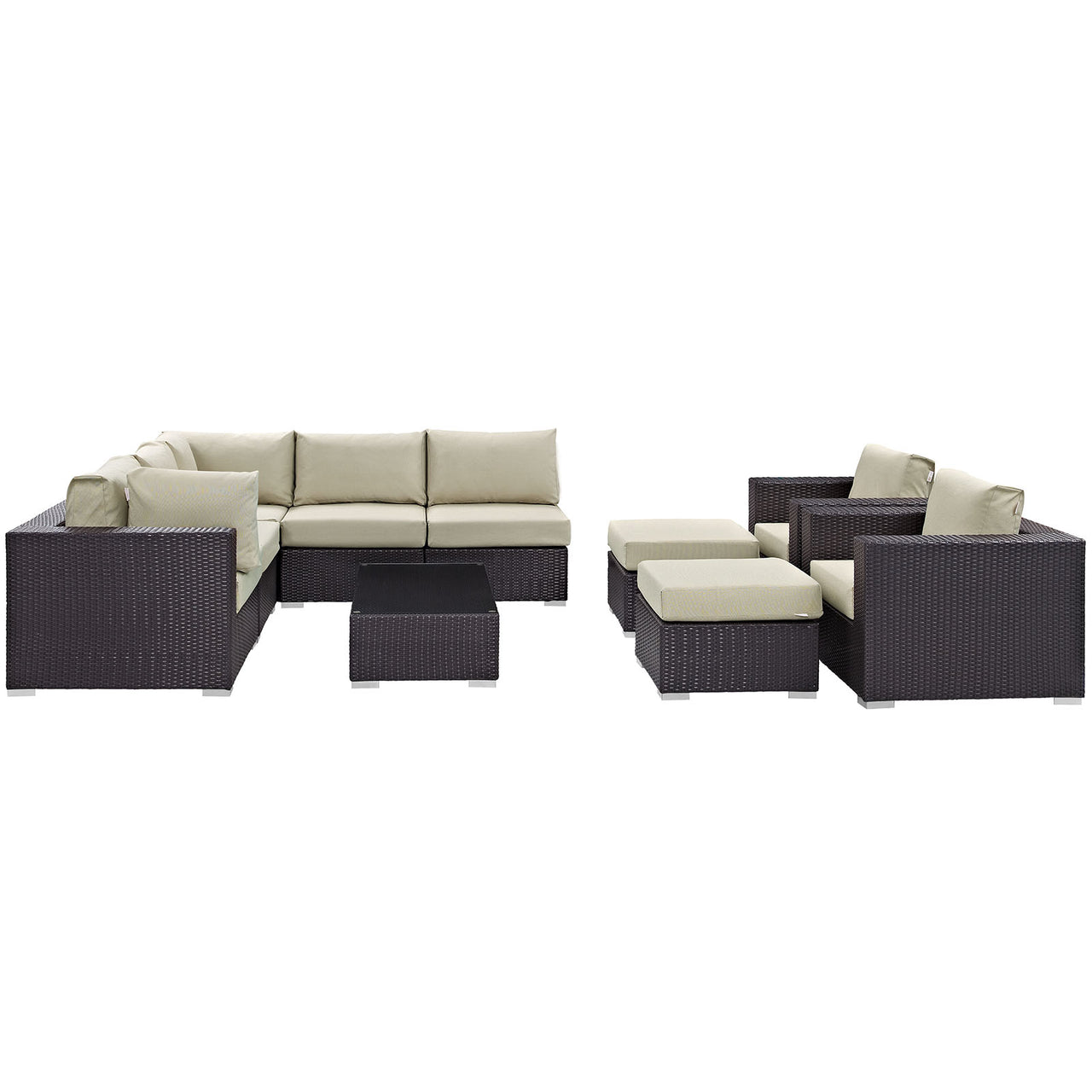 Conversation 10-Piece Alfresco Sectional Set, Espresso & Beige