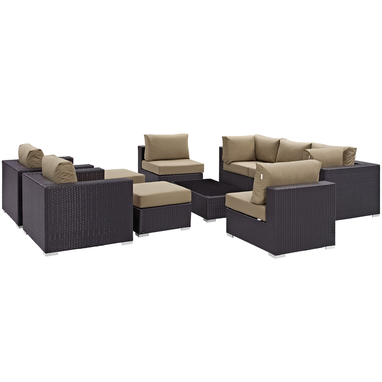 Convene 10 Piece Outdoor Patio Sectional Set, Espresso & Mocha