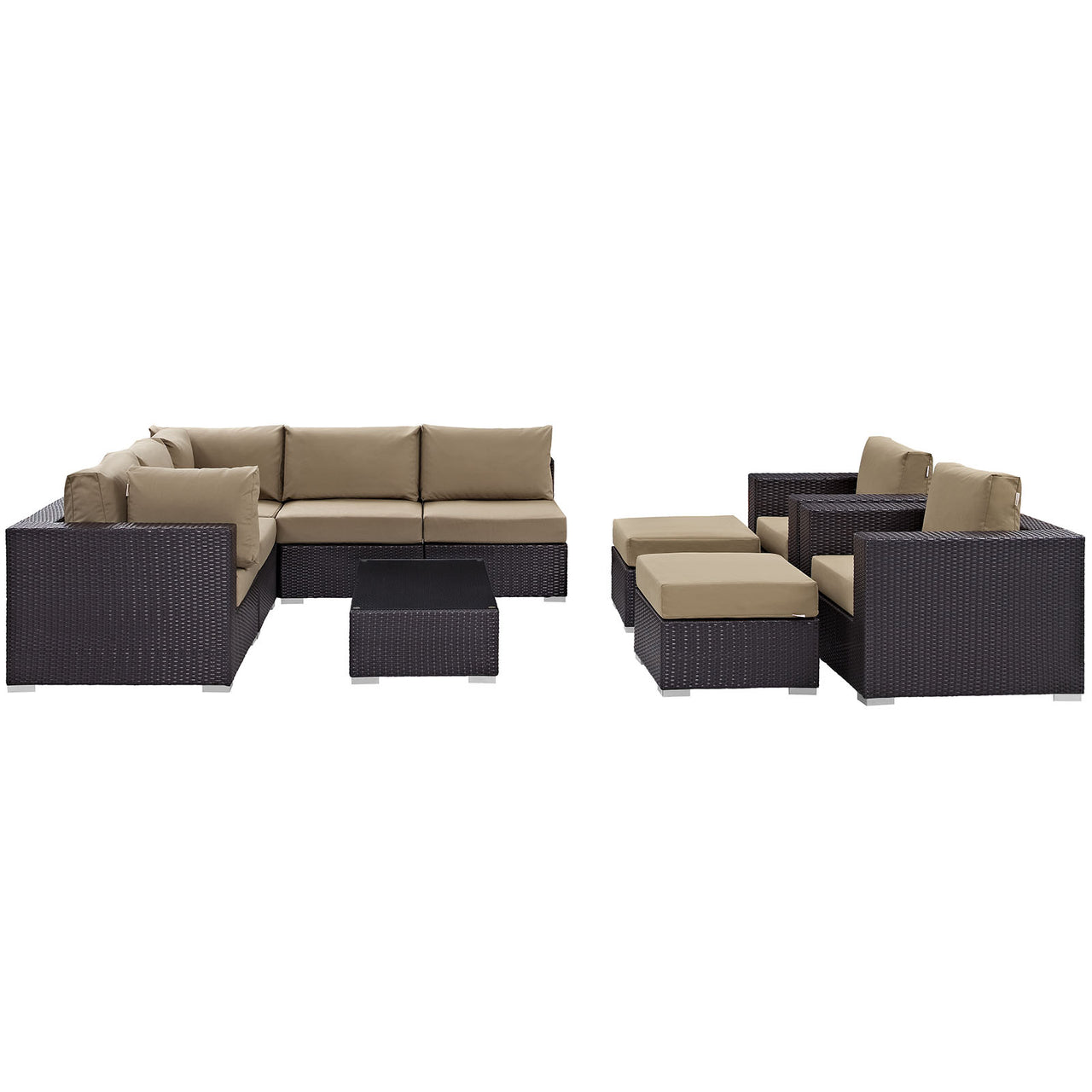 Convene 10 Piece Outdoor Patio Sectional Set, Espresso & Mocha