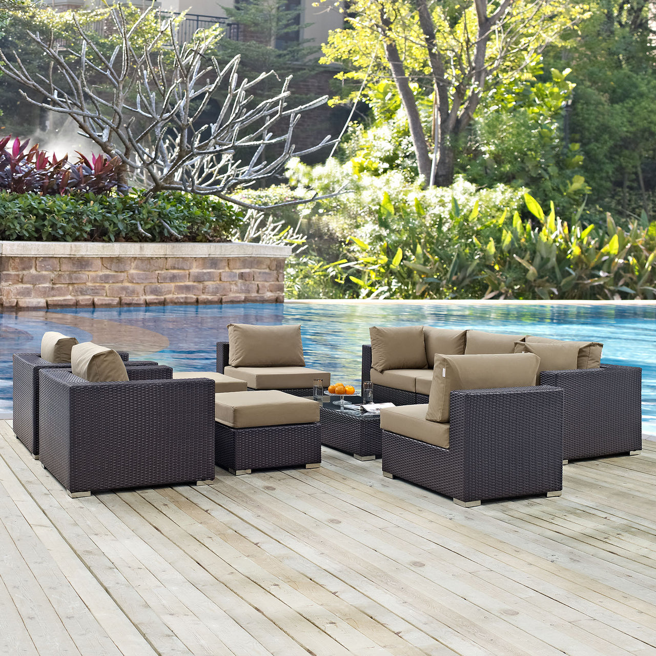 Convene 10 Piece Outdoor Patio Sectional Set, Espresso & Mocha