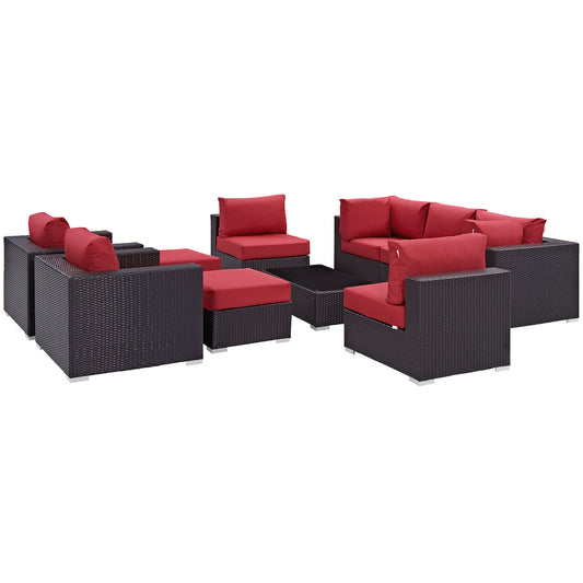 Conversation 10-Piece Alfresco Sectional Set, Espresso & Red