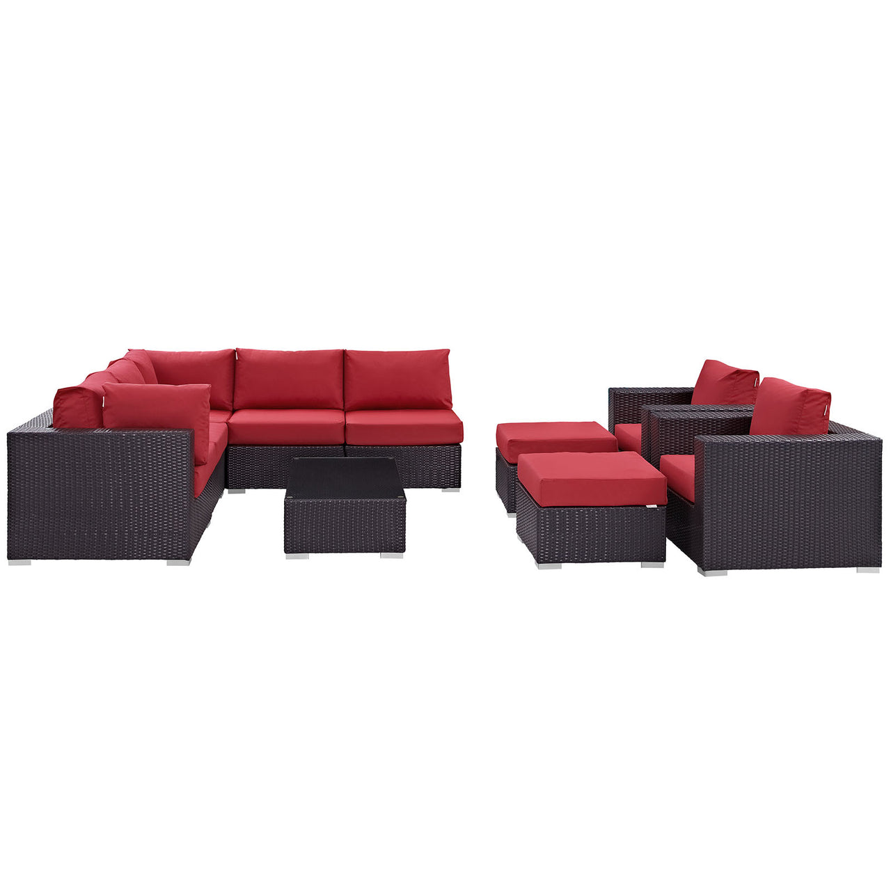 Convene 10 Piece Outdoor Patio Sectional Set, Espresso & Red