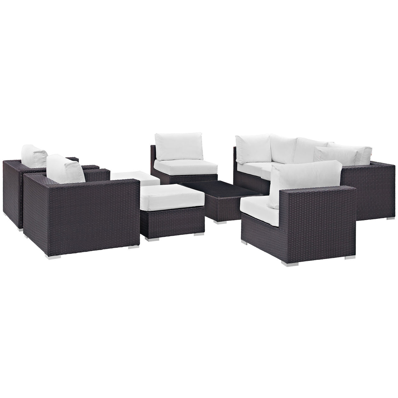 Convene 10 Piece Outdoor Patio Sectional Set, Espresso & White